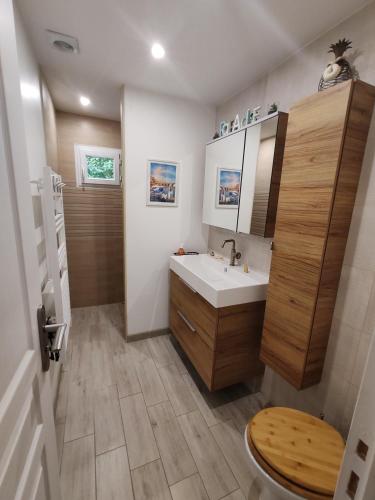 une salle de bain avec un lavabo et des toilettes dans l'établissement L'escapade d'Allauch, à Allauch
