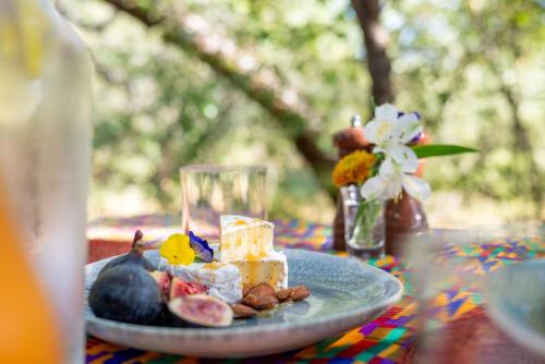a plate with a piece of cake on a table at Rafiki Bush Lodge in Hoedspruit