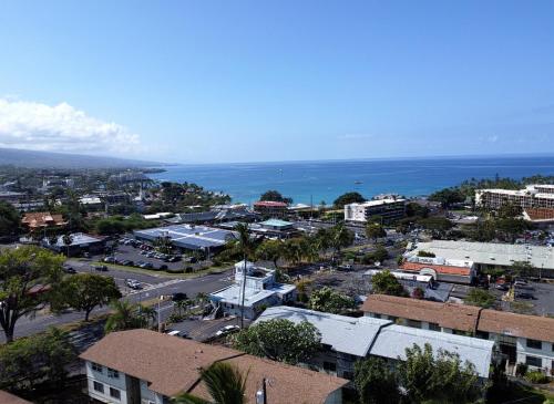 an aerial view of a city with the ocean at Your Slice of Paradise in Kona - Walk to Beach and Stores in Kailua-Kona