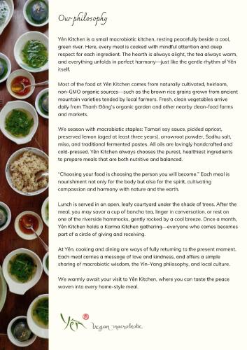 a page of a recipe for a meal with bowls of food at Yên homestay in Hoi An
