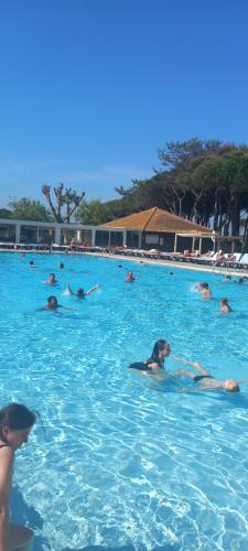 un groupe de personnes nageant dans une piscine dans l'établissement mobil home le castellas Bertrand /stehlin, à Sète