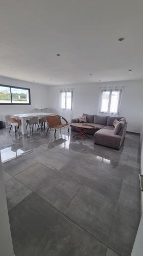 un salon avec un canapé et une table dans l'établissement Villa familliale Mornas 4 chambres, à Mornas