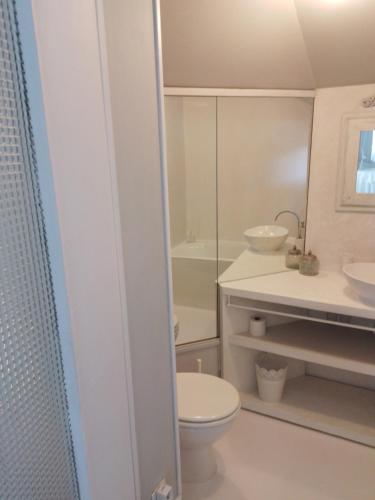 a bathroom with a toilet and a sink at Chambres d'hôtes Christa in Saint-Pair-sur-Mer