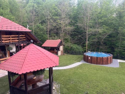 an aerial view of a backyard with a swimming pool at Kuca za odmor Marjanovic in Gornji Milanovac