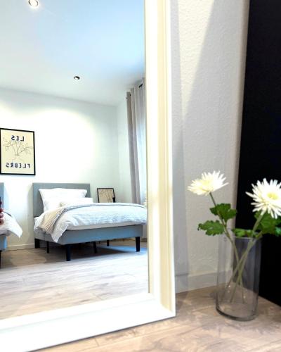 Katil atau katil-katil dalam bilik di Hochwertig saniertes Apartment "Jana", direkt am Ruhrtalradweg, Arnsberg - Neheim