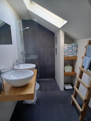 un bagno con lavandino, WC e doccia di Boave ut Wirkes a Klimmen