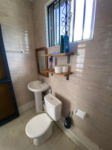 a bathroom with a toilet and a sink at Welcome to Mkuki Hut in Arusha