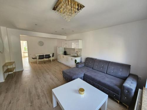 a living room with a couch and a table at Apartament Daisy in Świebodzice