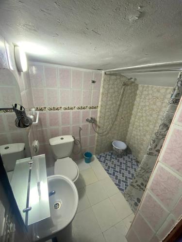 a bathroom with a toilet and a sink and a shower at Casa Relax in Chefchaouen