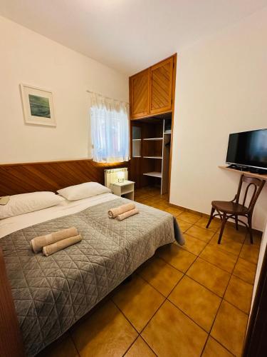 a bedroom with a bed and a flat screen tv at Apartment Piranesi with a parking space in Pula
