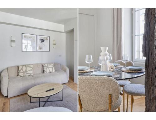 un salon avec un canapé et une table dans l'établissement Cosi apartment Bastille - Le Marais, à Paris