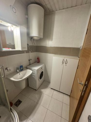 a small bathroom with a sink and a washing machine at Nema 2 in Kravlja