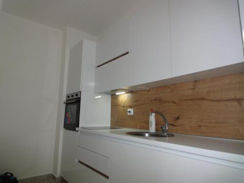 Kuchyň nebo kuchyňský kout v ubytování Niki Apartments Shen Gjin