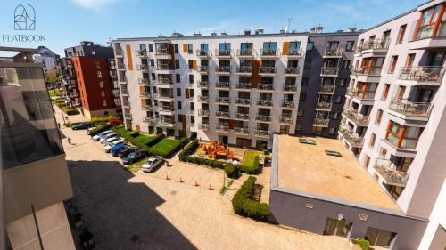 an aerial view of a city with tall buildings at Flatbook - City Center SPA Apartments 6B,C in Gdańsk