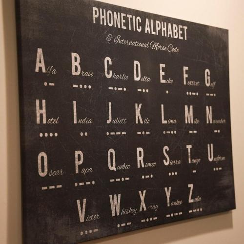 a chalkboard with the alphabet on a wall at Treetop - by The Chalets in Logan
