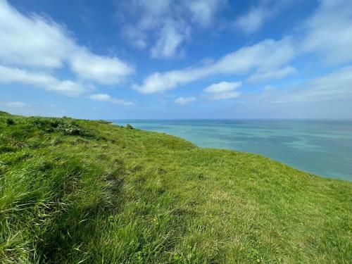 a grassy hill with the ocean in the background at Villa clair de Falaises in Le Tréport