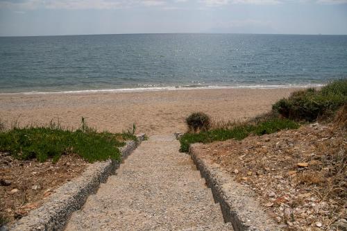 a path to the beach with the ocean in the background at Oceana - Exclusive Beachfront Villa with Private Pool and BBQ by GG in Alexandroupoli