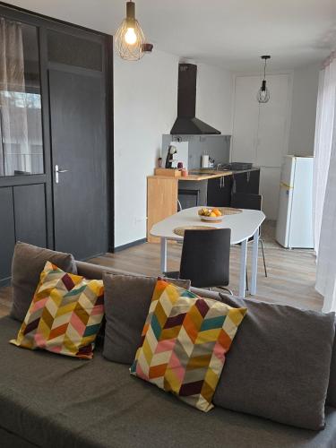 un salon avec un canapé et une table dans l'établissement ''Appartement spacieux, ultra central-Gare et centre 1 mn a pied'', à Muret