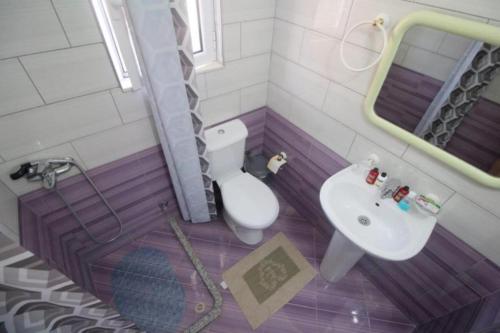 Un baño pequeño con inodoro y lavabo. en Ladin's House, en Sarandë