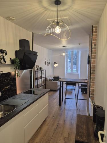 Il comprend une cuisine et un salon avec une table à manger. dans l'établissement T2 Capitole Spacieux 4Pers- 2Bed - calme - tout équipé hypercentre, à Toulouse