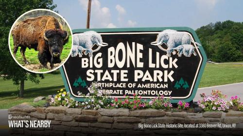 a sign for a big bone lick state park at Charming apt near Ark Encounter 3BR for 8 guests in Williamstown