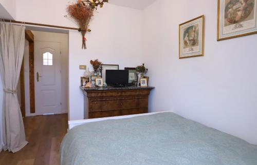 a bedroom with a bed and a television on a dresser at Apartament Eviva l'arte! in Boguszów-Gorce