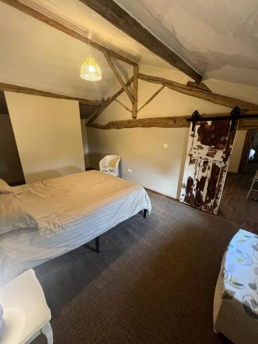 a bedroom with a large bed in a room at Maison Vigneronne - Stay on a vineyard, in the winegrowers cottage in Savigné
