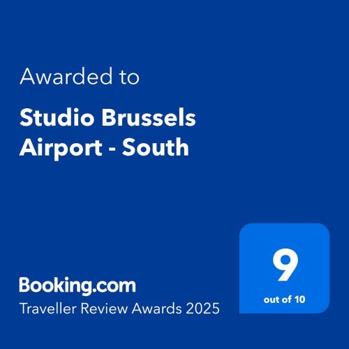 a screenshot of a cell phone with the text awarded to studio buses airport south at Studio Brussels Airport - South in Zaventem