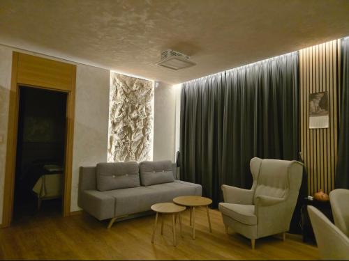 a living room with a couch and a chair at Balans house in Petrovaradin