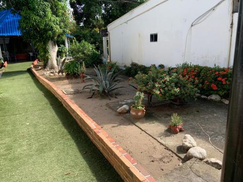 a garden with plants and flowers next to a building at Cabaña en coveñas en acogedor conjunto residencial in Coveñas