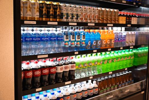 a display of soft drinks and sodas in a store at JW Marriott Indianapolis in Indianapolis