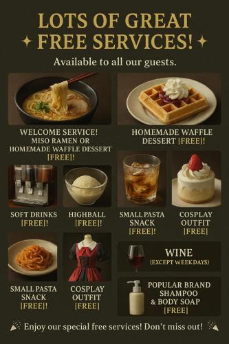 a flyer for a restaurant with a list of desserts at Hotel TEMARI Matsumoto in Matsumoto