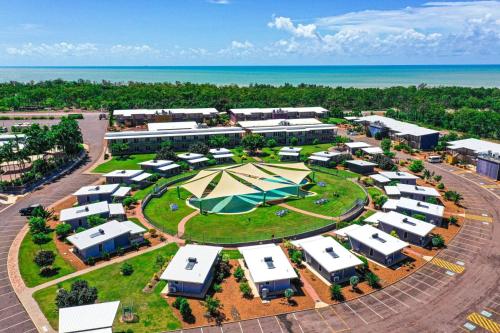 an aerial view of a building with a park at Club Tropical Resort Darwin in Darwin