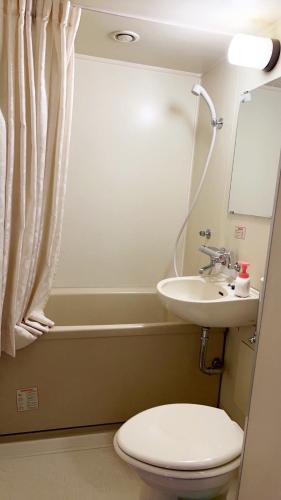 a bathroom with a toilet and a sink at 日光いろは in Nikko