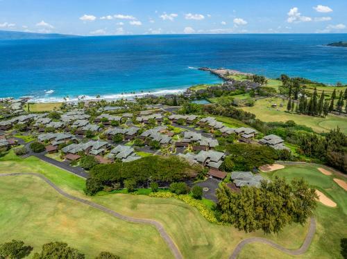an aerial view of a resort near the ocean at Kapalua Ridge 1421 in Kahana