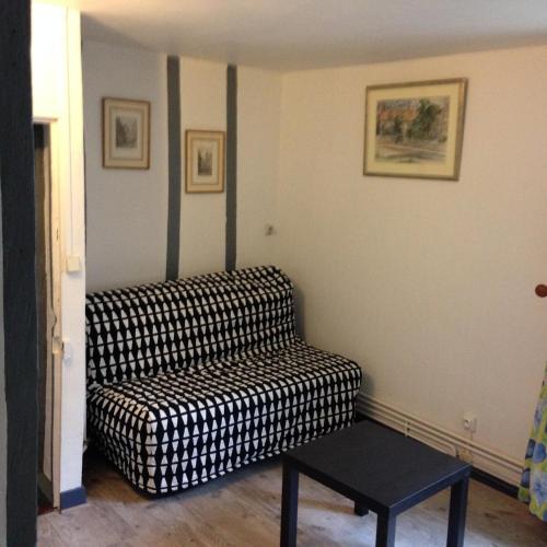 a black and white couch in a room with a table at LES OISEAUX (L'HIRONDELLE) in Rouen