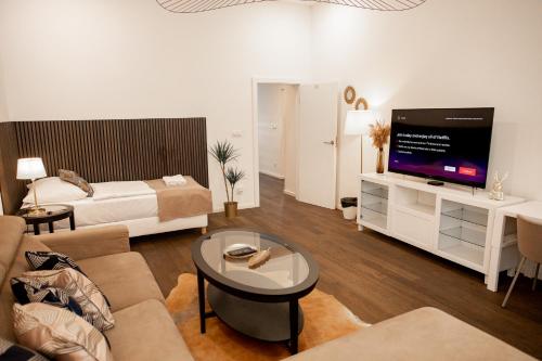 Televízia a/alebo spoločenská miestnosť v ubytovaní Luxury Modern Designed Oldtown Apartment