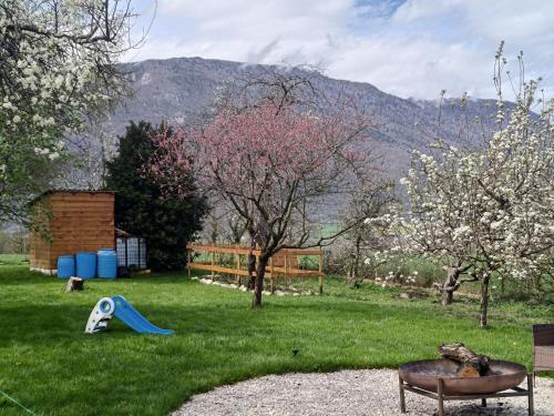 a playground with a slide in the grass at Le petit paradis vert in Vulbens