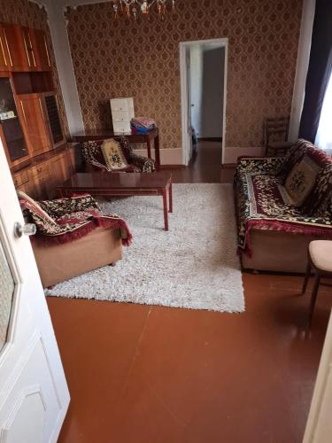 Una sala de estar con dos sofás y una mesa. en Mkhitaryan Brothers Arc, en Gyumri