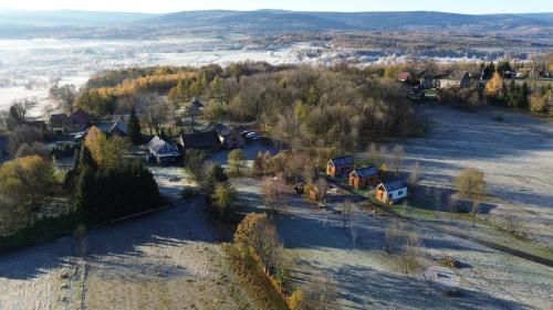 an aerial view of a village in the snow at Grudza83 Bikepoint in Mirsk