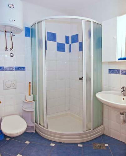 a bathroom with a shower and a toilet and a sink at Blue dreams in Dubrovnik