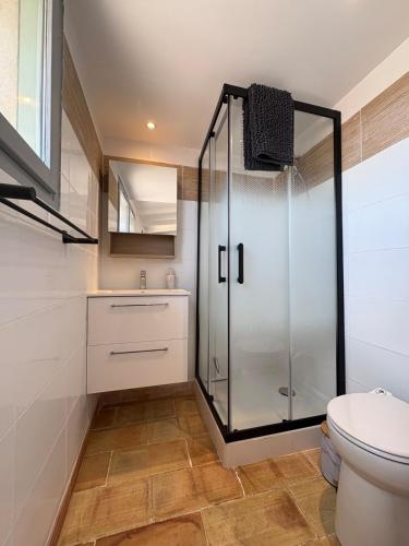 une salle de bain avec douche et toilettes dans l'établissement Chez Balthazar n3 Arles centre, à Arles