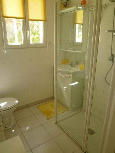 une salle de bain avec douche et toilettes dans l'établissement Baie de Somme Cayeux sur mer, à Cayeux-sur-Mer