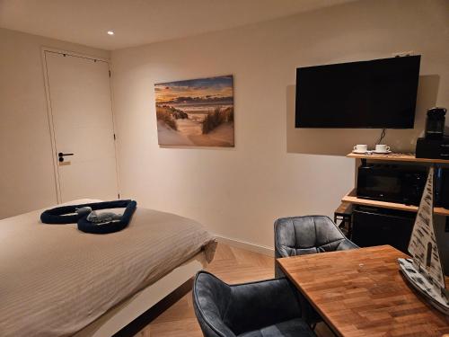 Televisyen dan/atau pusat hiburan di Bed and Beach in Schoorl