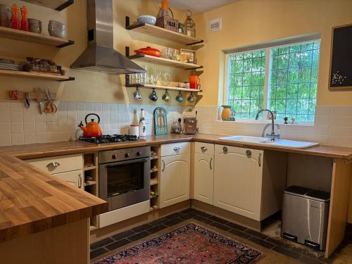 a kitchen with a sink and a stove at Cosy Cottage in Melbourne in Melbourne
