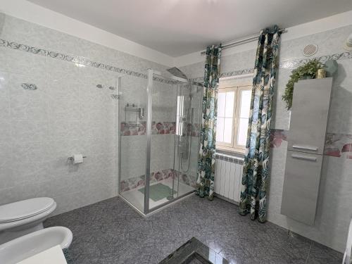 a bathroom with a shower and a toilet at Sunderville Superior in Peschici