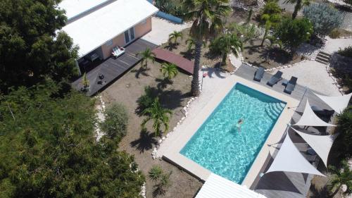an overhead view of a swimming pool at a resort at Don Genaro Apartments in Barber
