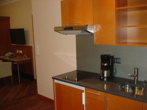 a kitchen with a sink and a counter top at KRAL - Residenz Erlangen in Erlangen