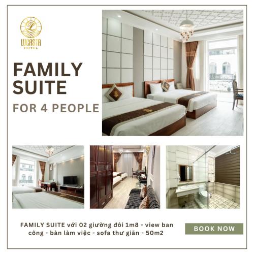 a collage of pictures of a hotel room with two beds at Lucasta Hotel in Can Tho