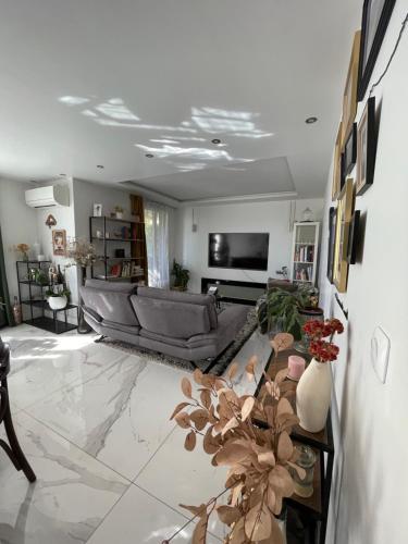 un salon avec un canapé et une table dans l'établissement bel appartement T3 Aix Nord, à Aix-en-Provence